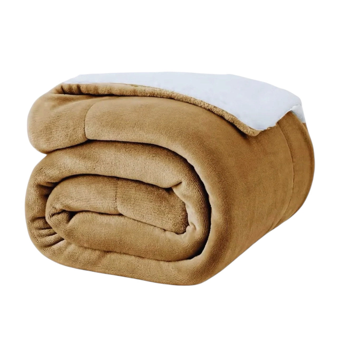 Folded Beige Sherpa Blanket blanket with white border on a white background