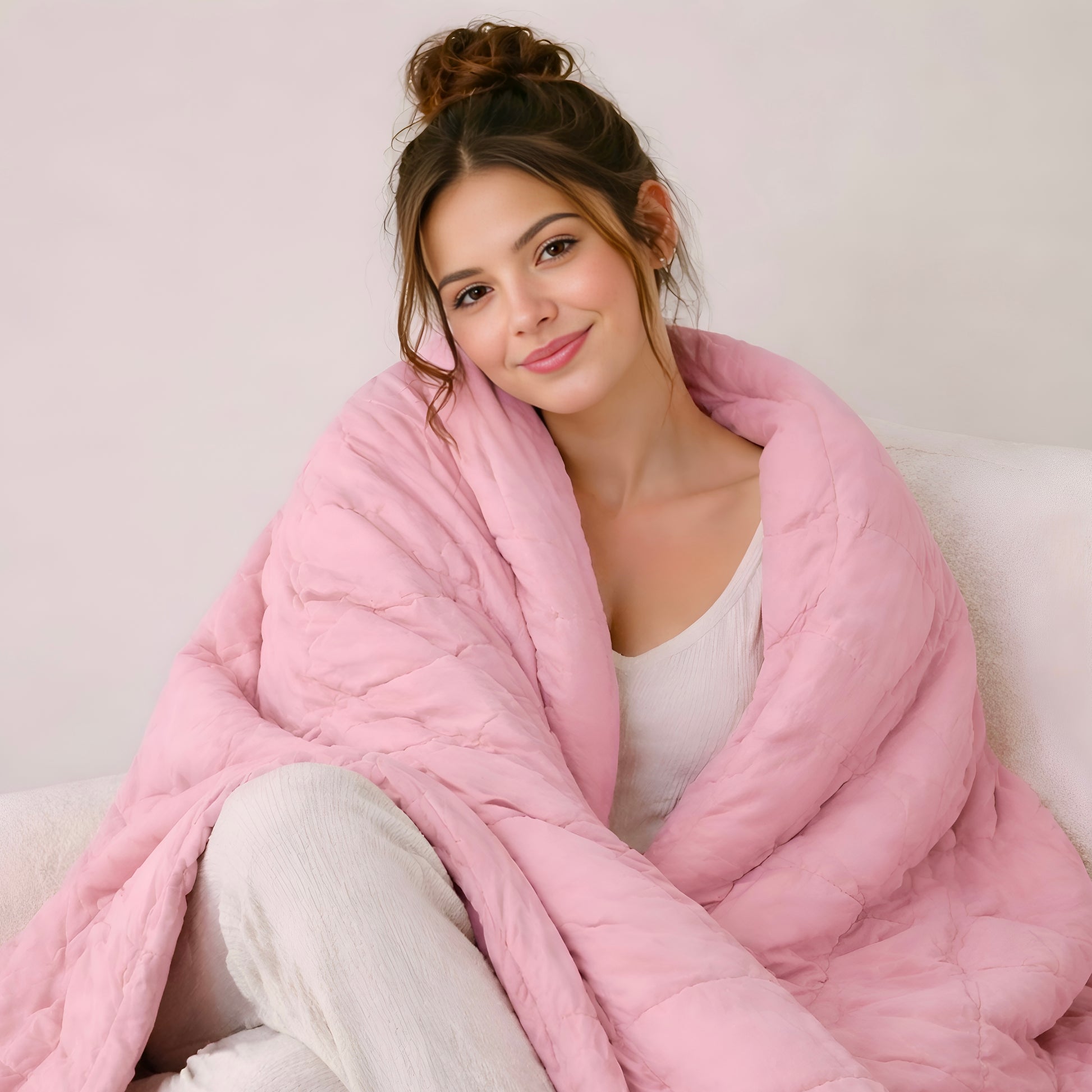 Pink cotton quilted weighted blanket 40x60 inches