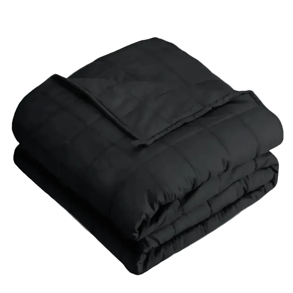 Black Quilted Weighted blanket white background 