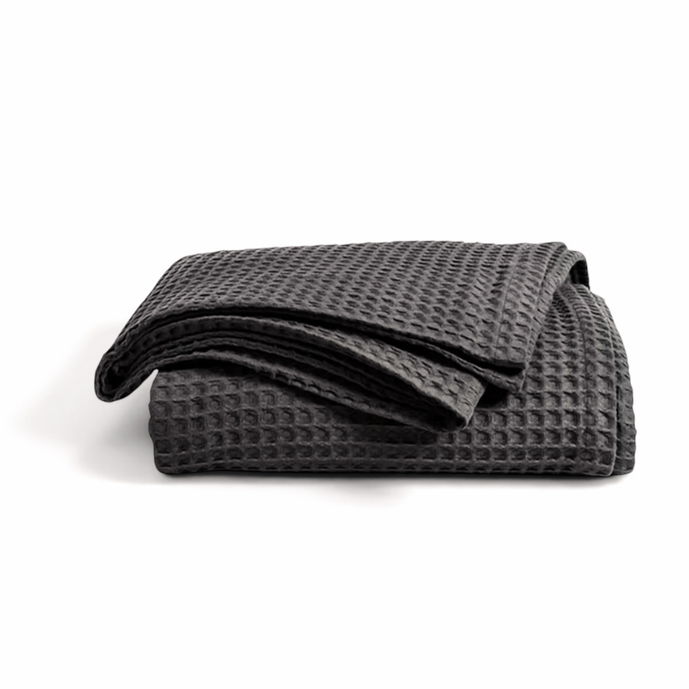 Dark gray cotton waffle blanket 