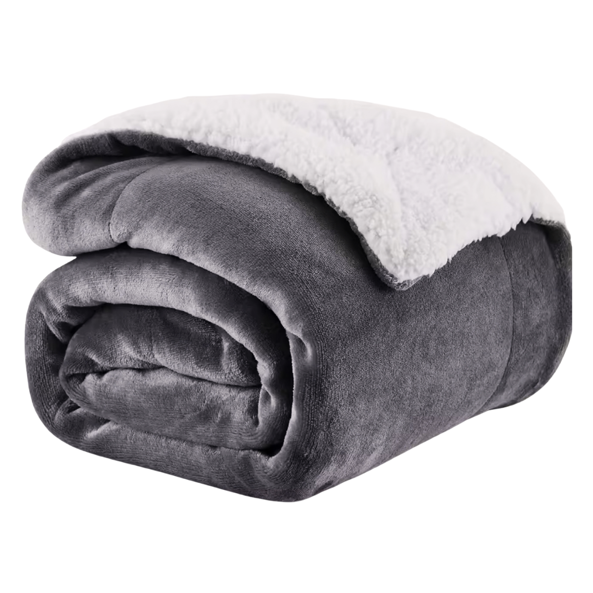 Gray Sherpa blanket white background 