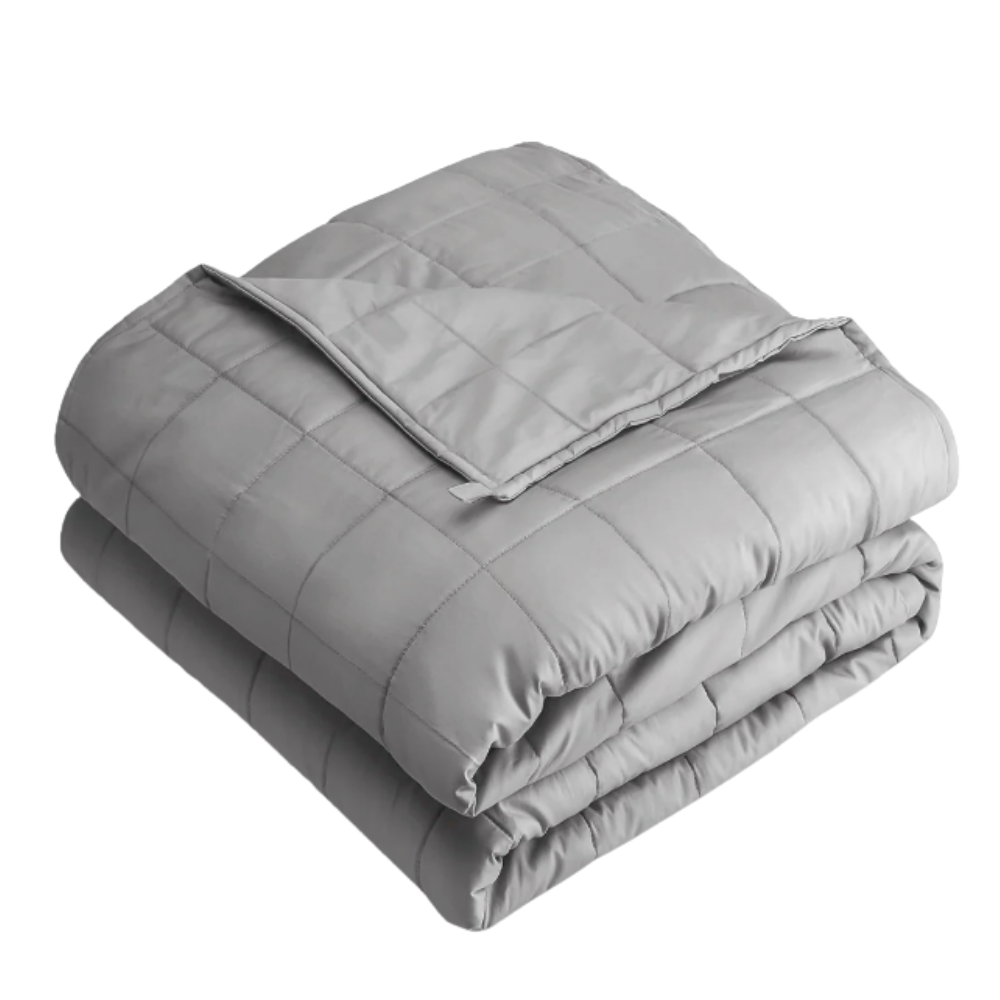 Gray Quilted Weighted blanket white background 
