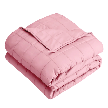 Pink Quilted Weighted blanket white background 