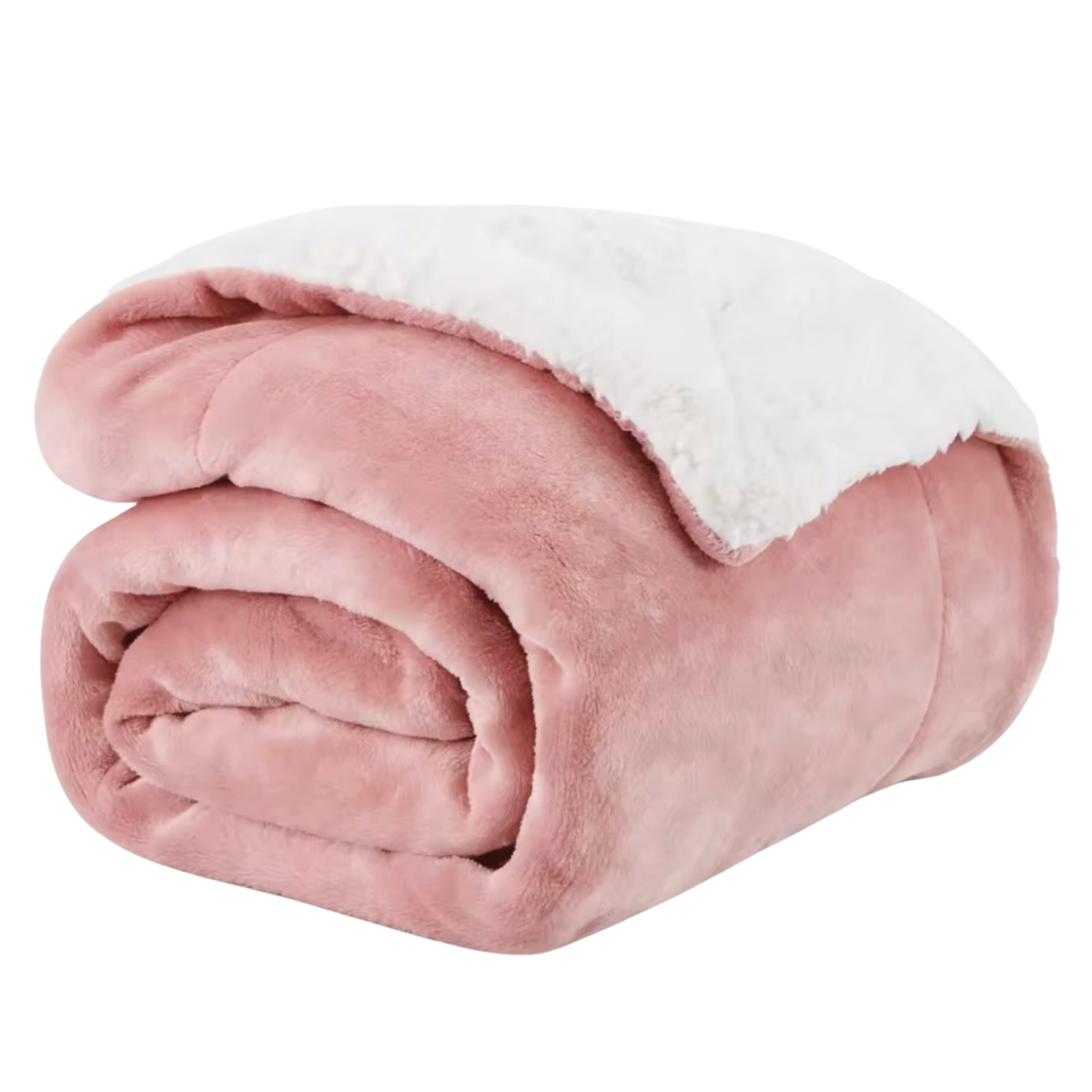 Pink Sherpa blanket white background 