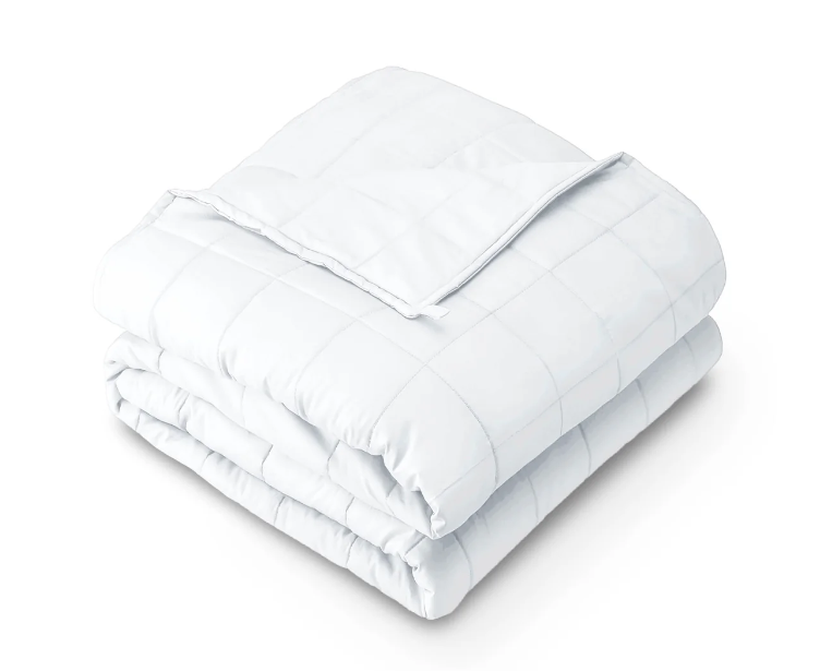 White Quilted Weighted blanket white background 