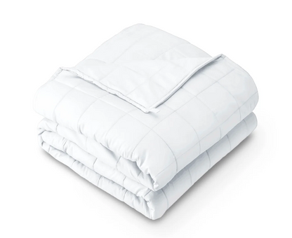 White Quilted Weighted blanket white background 